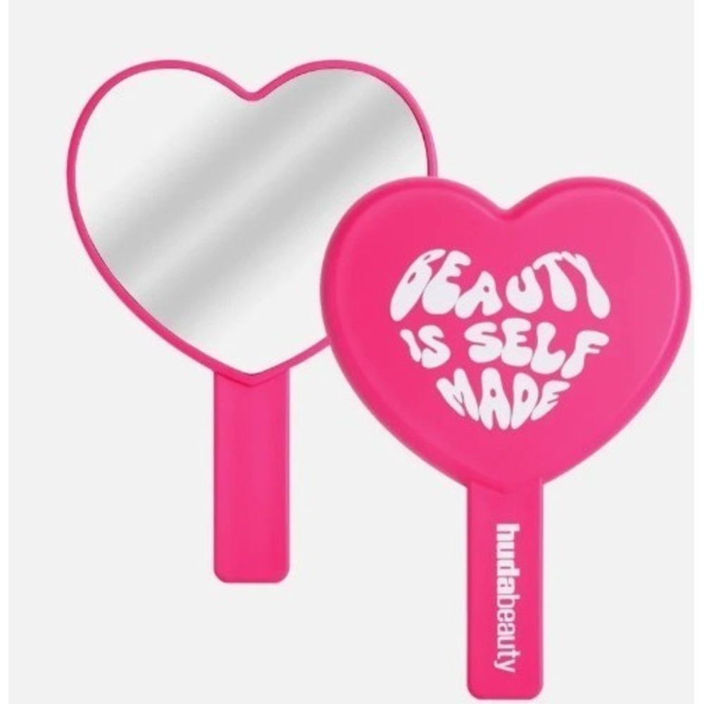 HUDA BEAUTY Pink Heart Shaped Hand Mirror Limited Edition Rare Sold Out